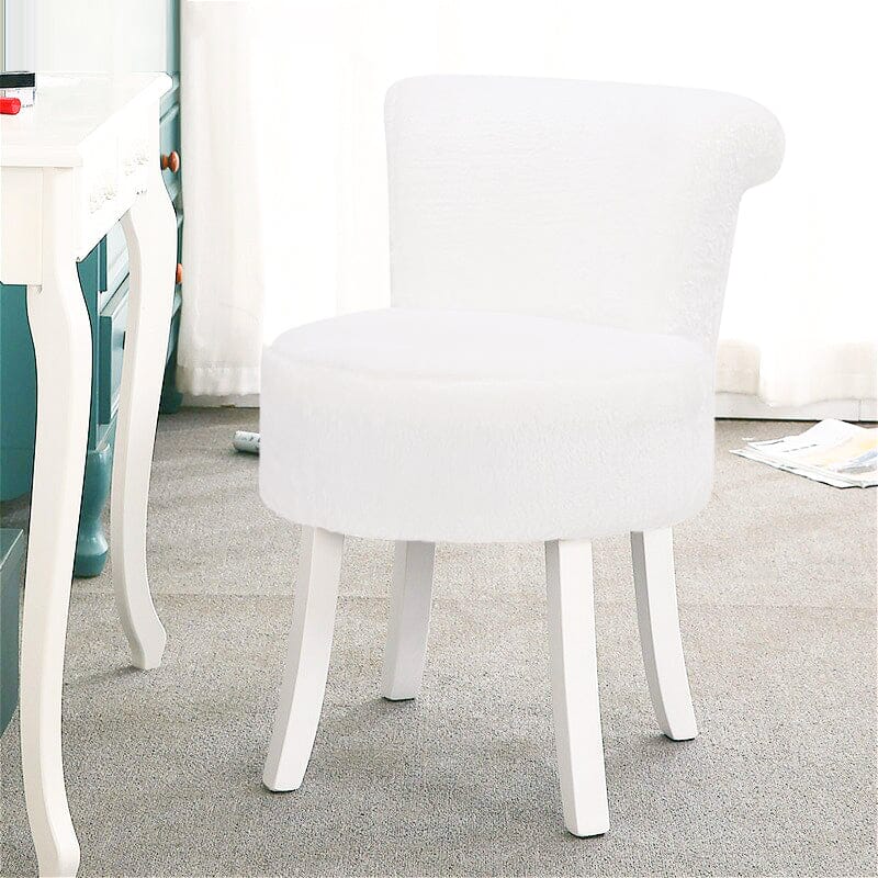 Long Pile Fleece Vanity Stool with White Rubber Wood Legs Living and Home 