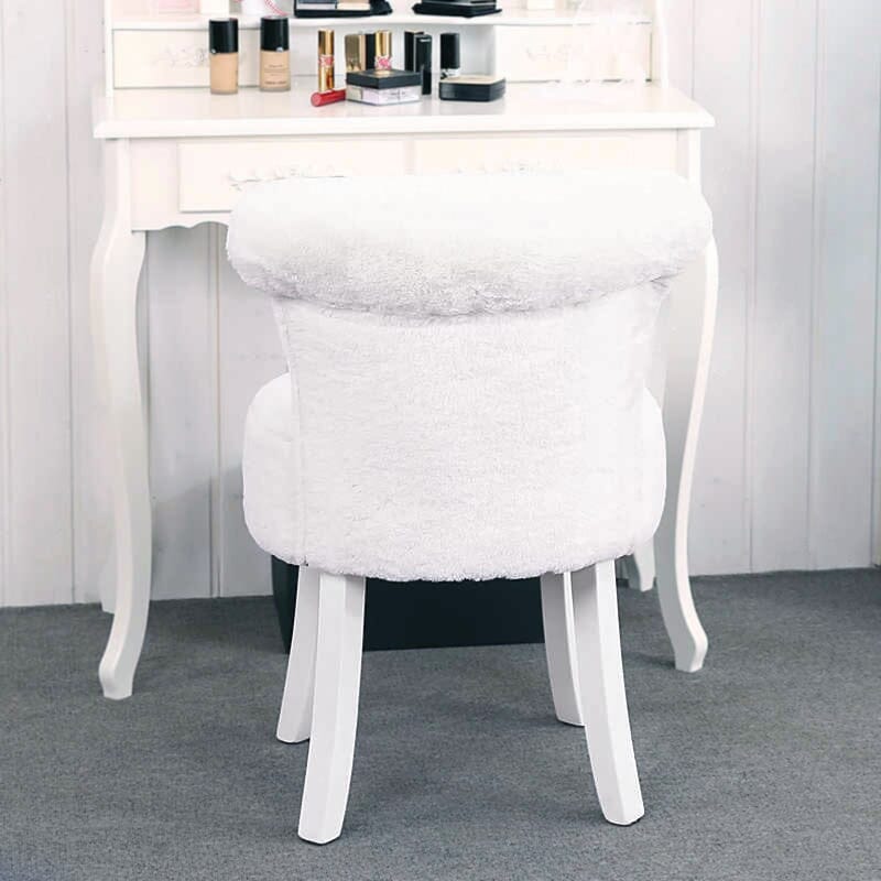 Long Pile Fleece Vanity Stool with White Rubber Wood Legs Living and Home 