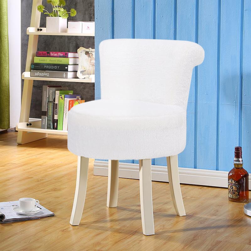 Long Pile Fleece Vanity Stool with White Rubber Wood Legs Living and Home 
