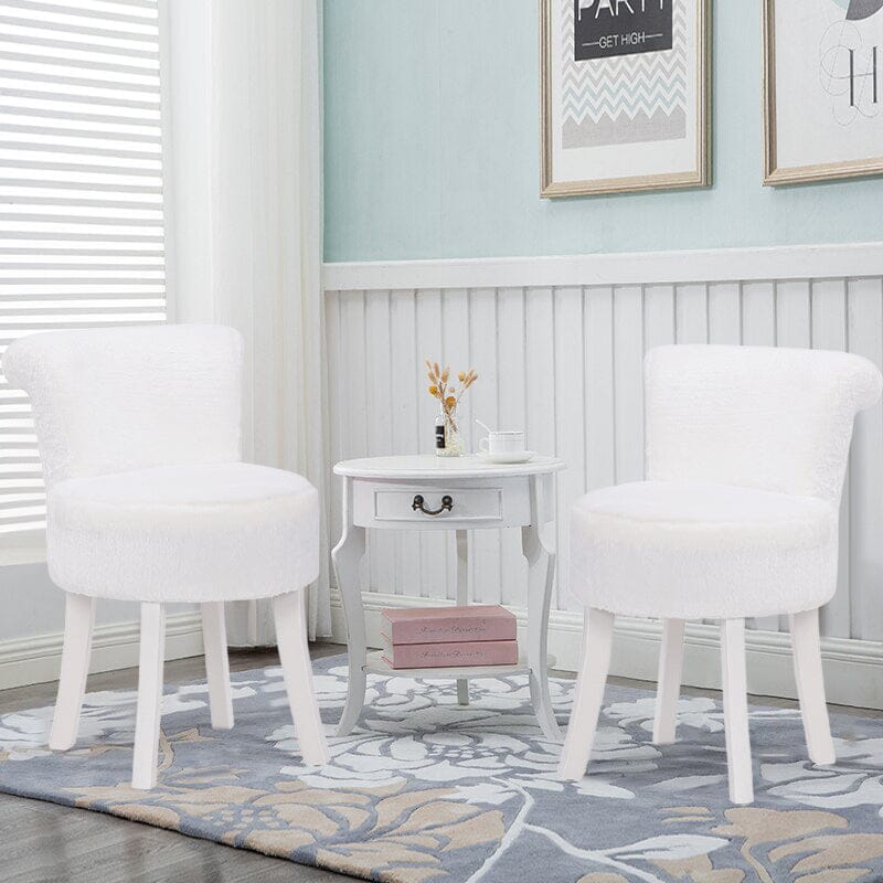 Long Pile Fleece Vanity Stool with White Rubber Wood Legs Living and Home 