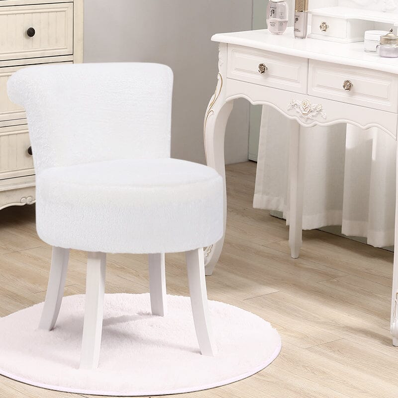Long Pile Fleece Vanity Stool with White Rubber Wood Legs Living and Home 
