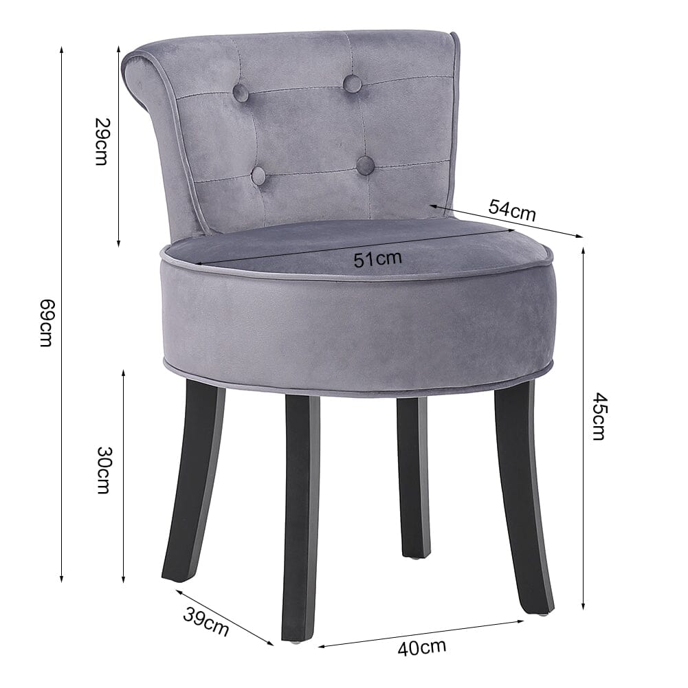 Tufted Vanity Stool with 4-Button Backrest & Black Rubber Wood Legs Living and Home 