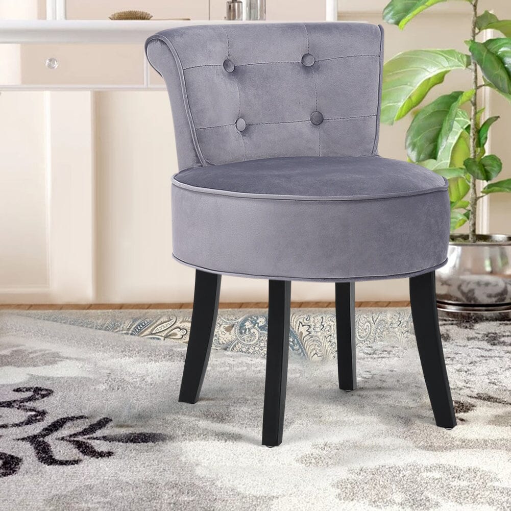 Tufted Vanity Stool with 4-Button Backrest & Black Rubber Wood Legs Living and Home 