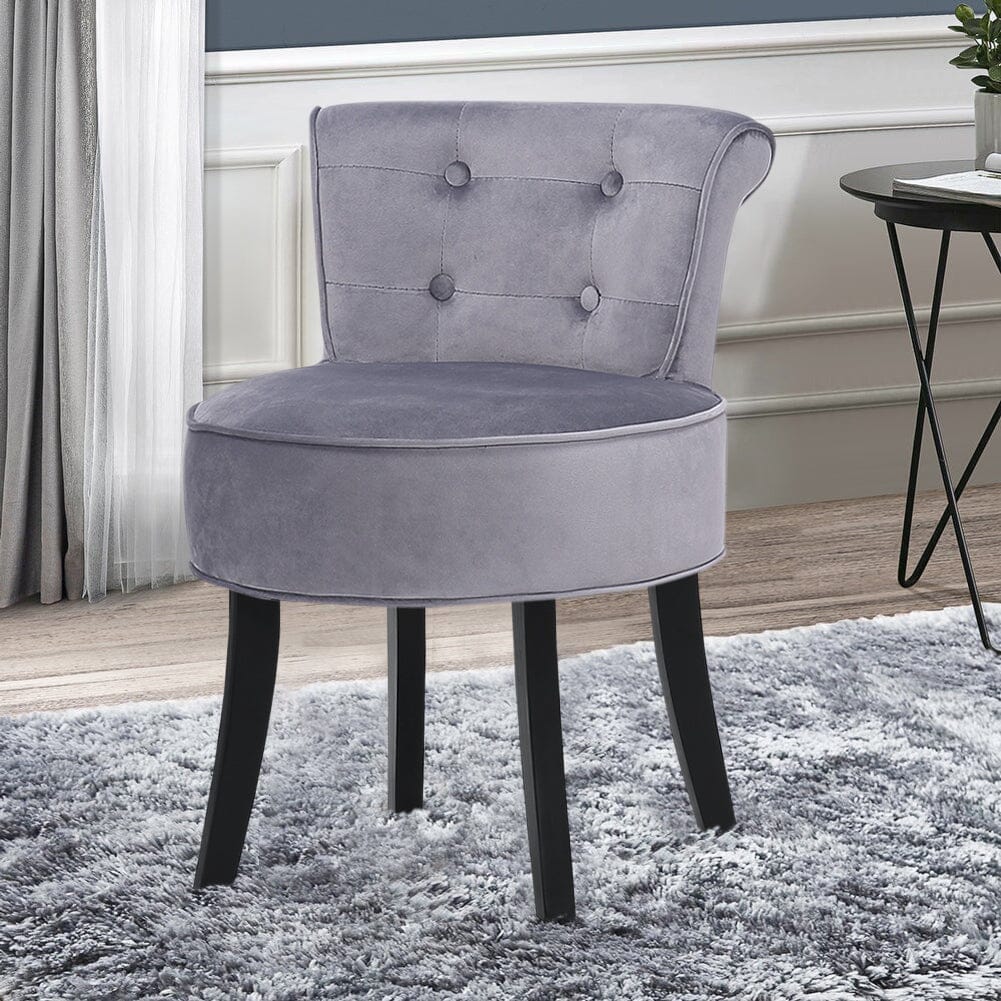Tufted Vanity Stool with 4-Button Backrest & Black Rubber Wood Legs Living and Home 
