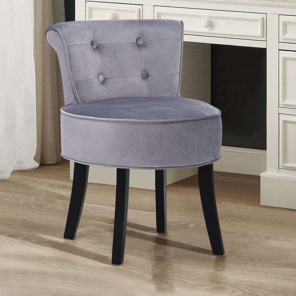 Tufted Vanity Stool with 4-Button Backrest & Black Rubber Wood Legs Living and Home 