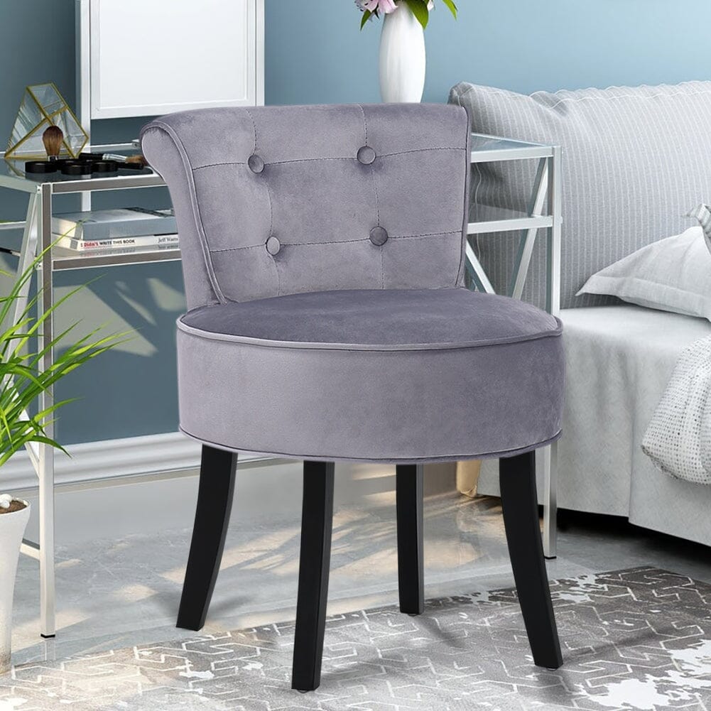 Tufted Vanity Stool with 4-Button Backrest & Black Rubber Wood Legs Living and Home 