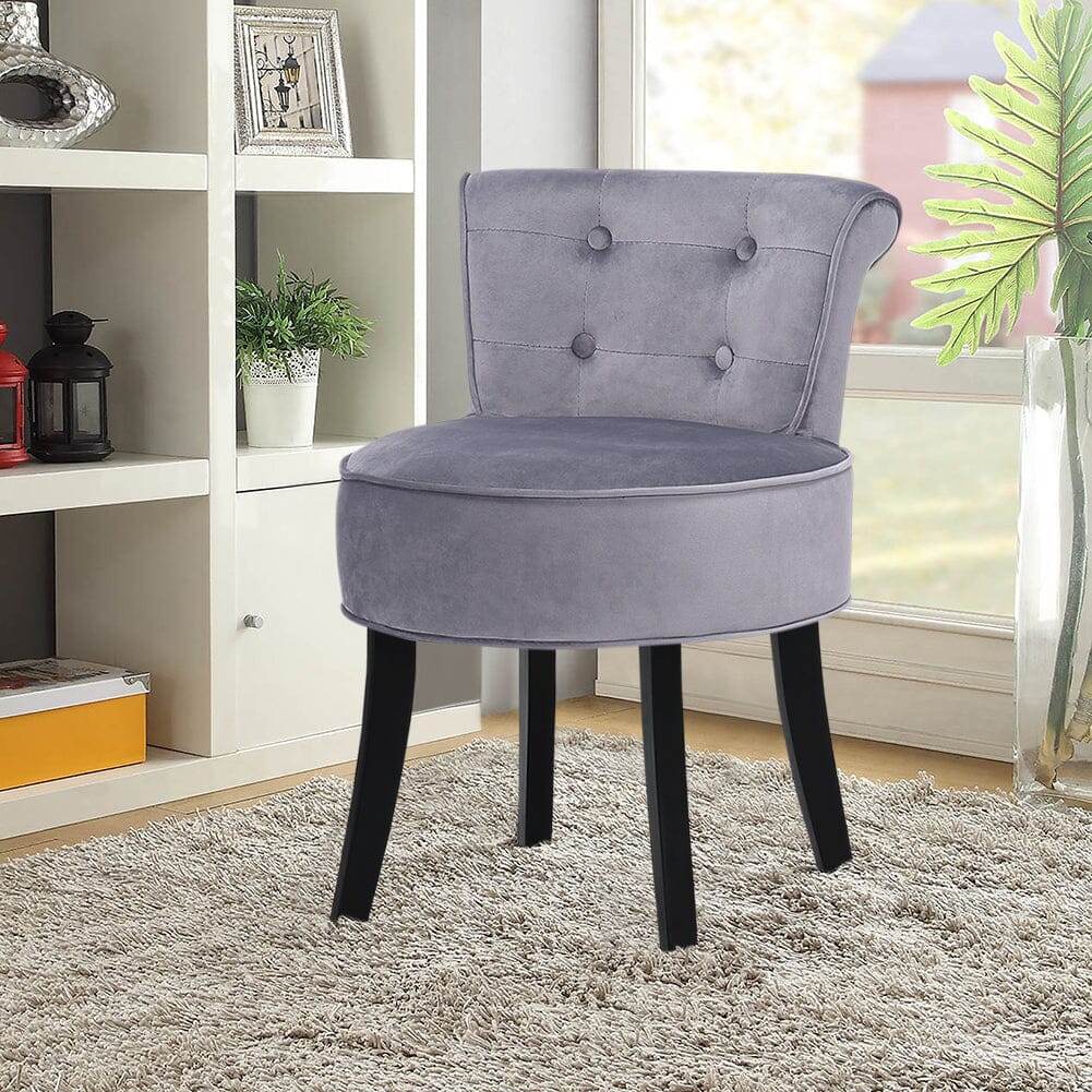 Tufted Vanity Stool with 4-Button Backrest & Black Rubber Wood Legs Living and Home 
