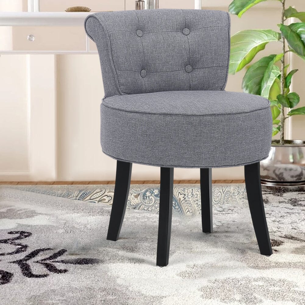 Tufted Vanity Stool with 4-Button Backrest & Black Rubber Wood Legs Living and Home 