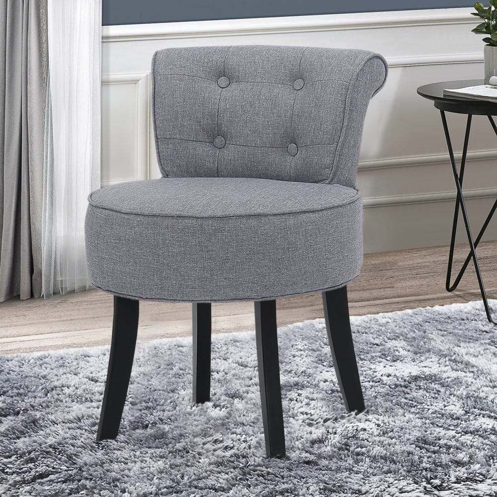 Tufted Vanity Stool with 4-Button Backrest & Black Rubber Wood Legs Living and Home 