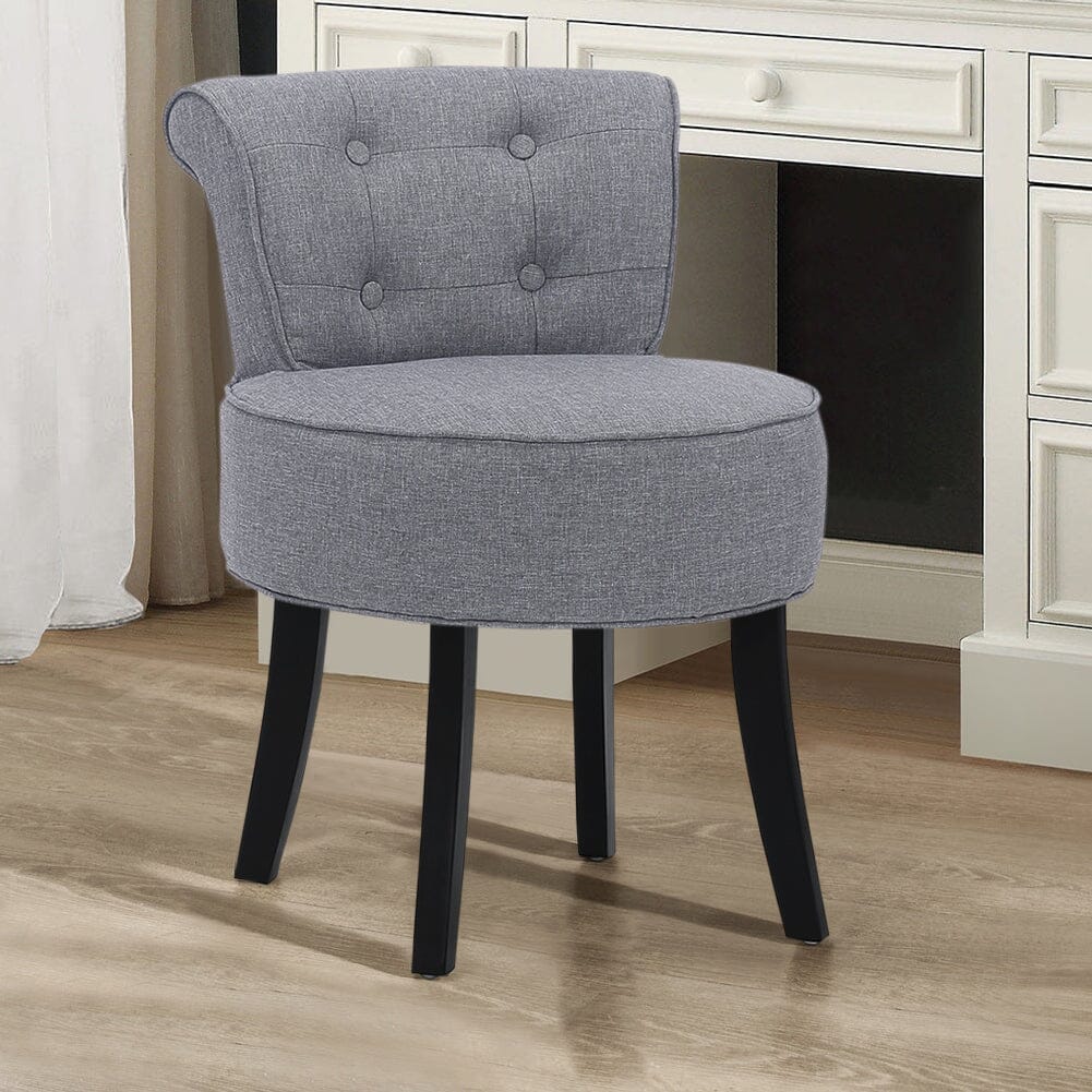 Tufted Vanity Stool with 4-Button Backrest & Black Rubber Wood Legs Living and Home 