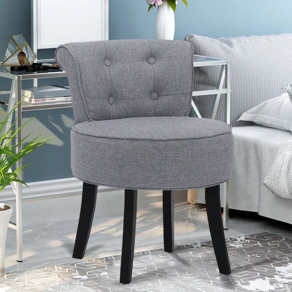 Tufted Vanity Stool with 4-Button Backrest & Black Rubber Wood Legs Living and Home 