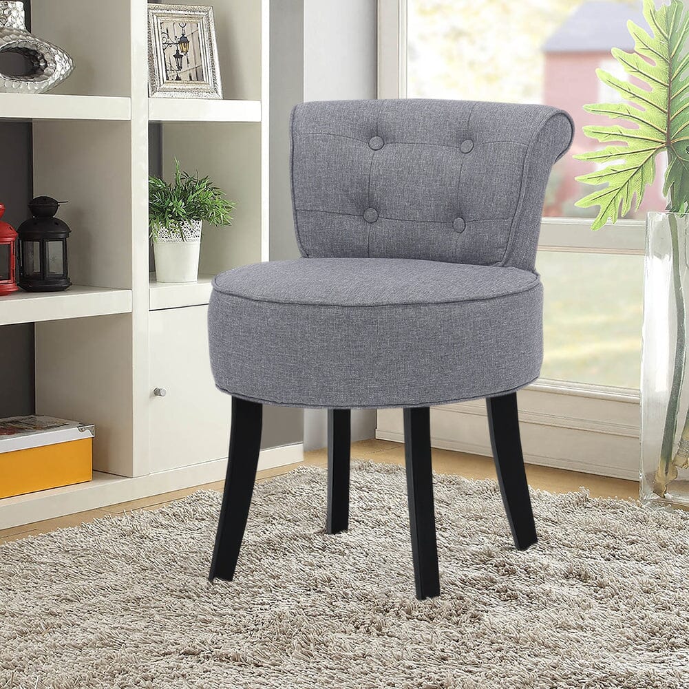 Tufted Vanity Stool with 4-Button Backrest & Black Rubber Wood Legs Living and Home 