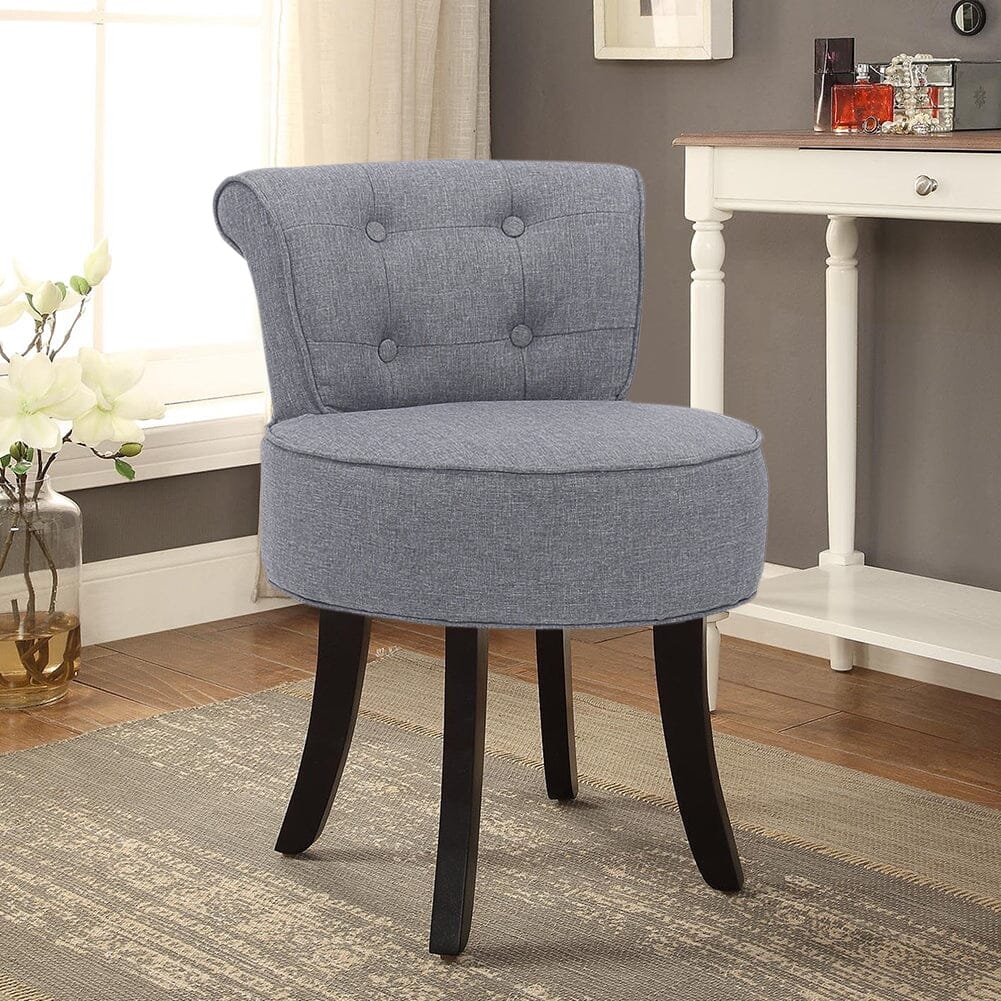 Tufted Vanity Stool with 4-Button Backrest & Black Rubber Wood Legs Living and Home 