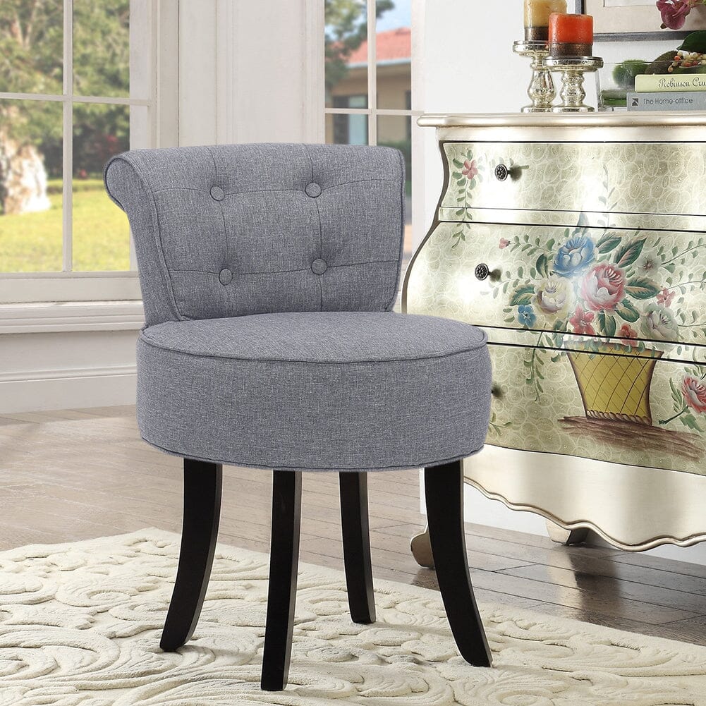 Tufted Vanity Stool with 4-Button Backrest & Black Rubber Wood Legs Living and Home 