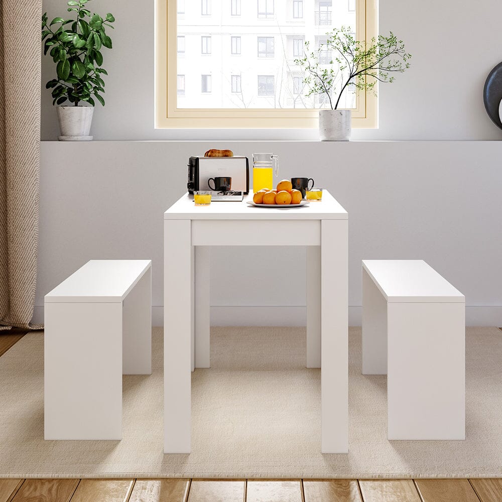 2 Benches Nesting Style Kitchen Coffee Set Space Saving White Dining Sets Living and Home White 