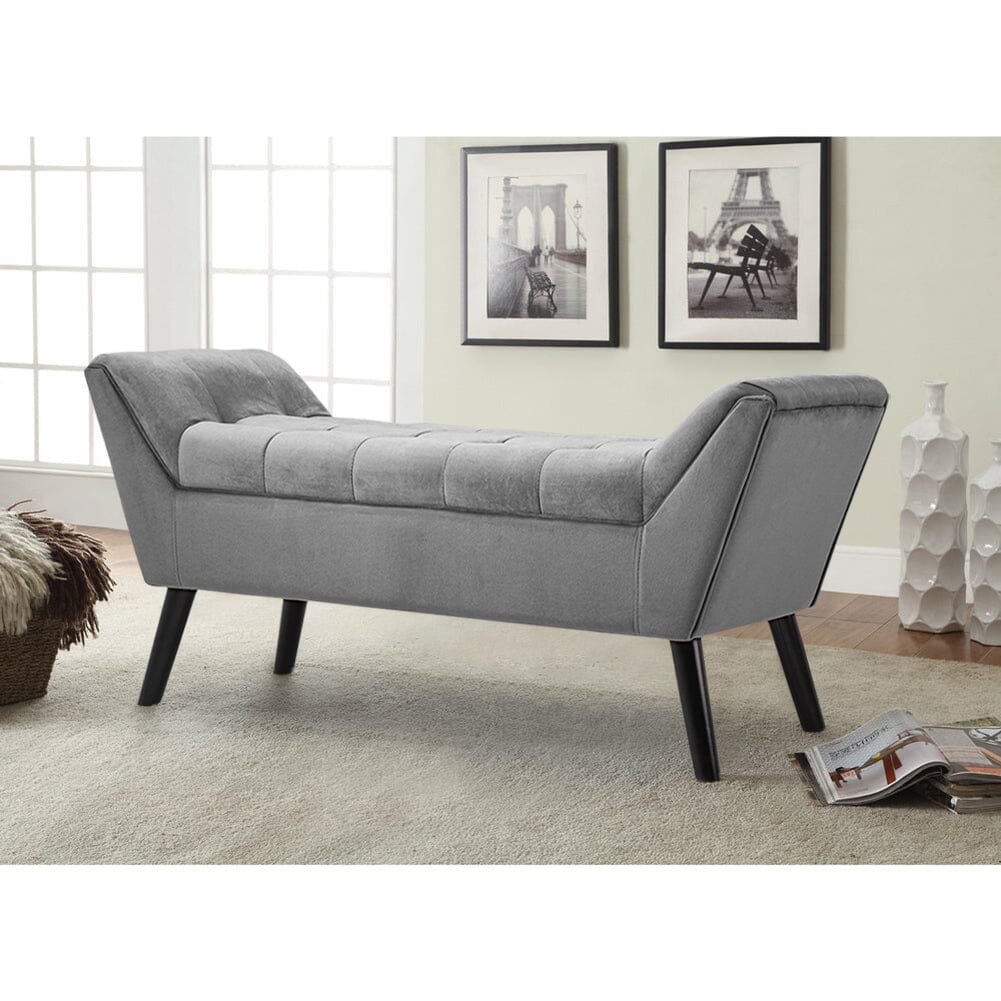 Mid-Century Modern Tufted Bench Grey Velvet with Black Wooden Legs Living and Home 