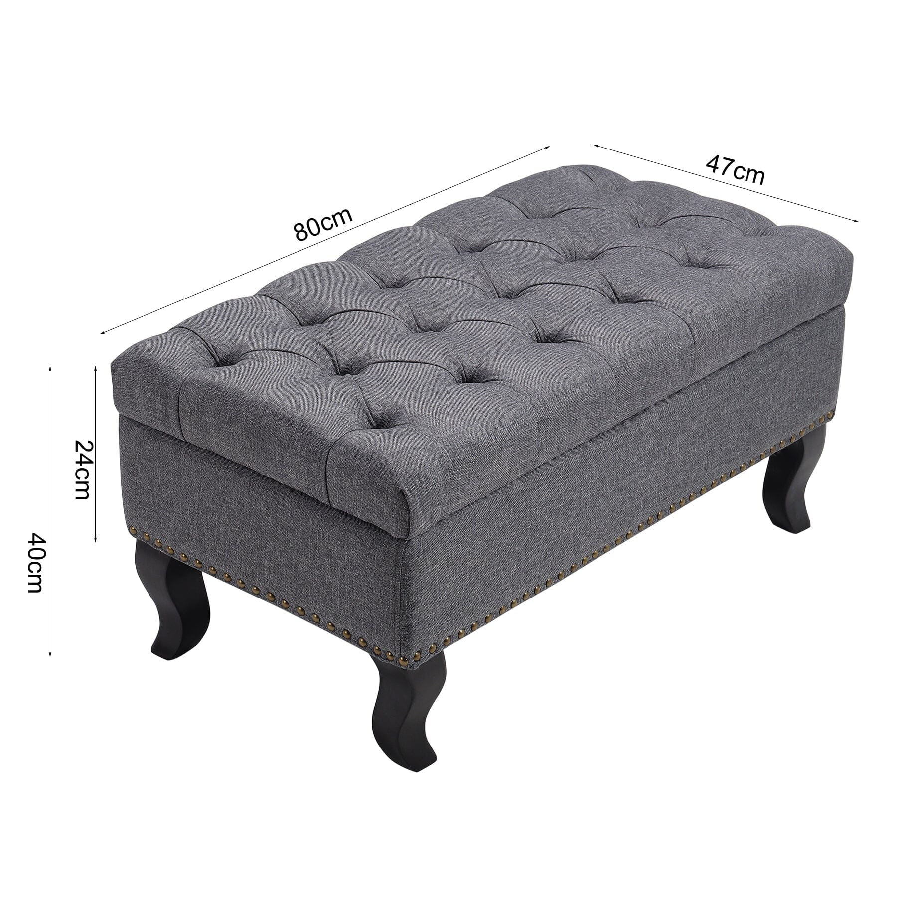Chesterfield Style Tufted Bench Grey Linen with Nailhead Trim Living and Home 