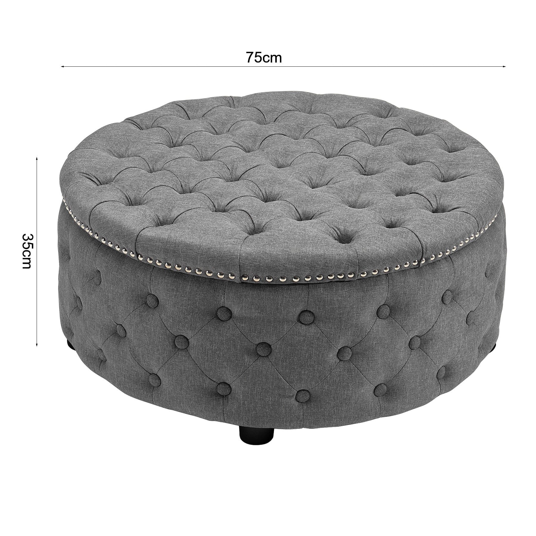 Chesterfield Style Round Ottoman Linen Fabric with Nailhead Trim Living and Home 