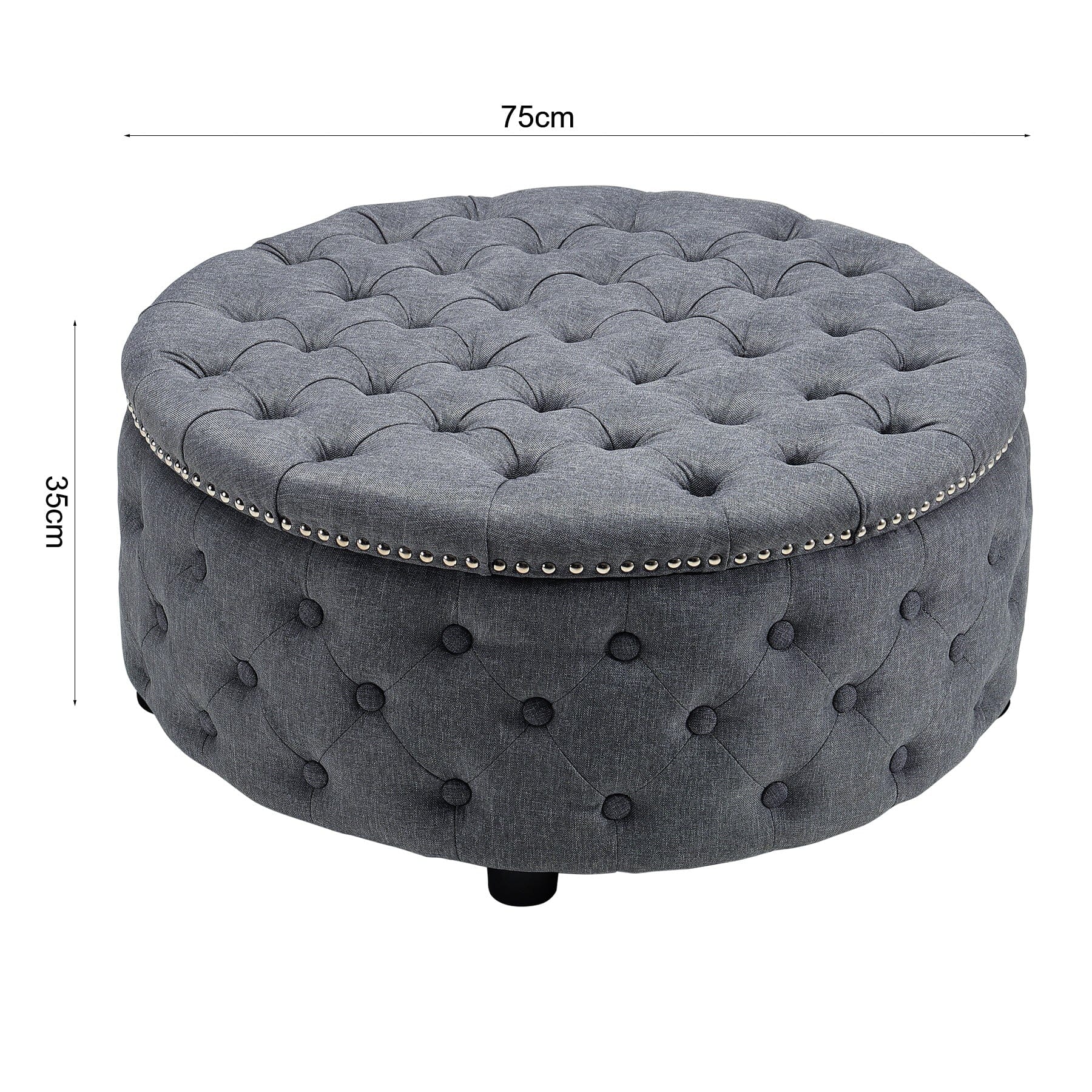 Dia 75cm Linen Tufted Round Cocktail Ottoman with Solid Wood Footstools Living and Home 