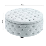 Dia 75cm Linen Tufted Round Cocktail Ottoman with Solid Wood Footstools Living and Home 