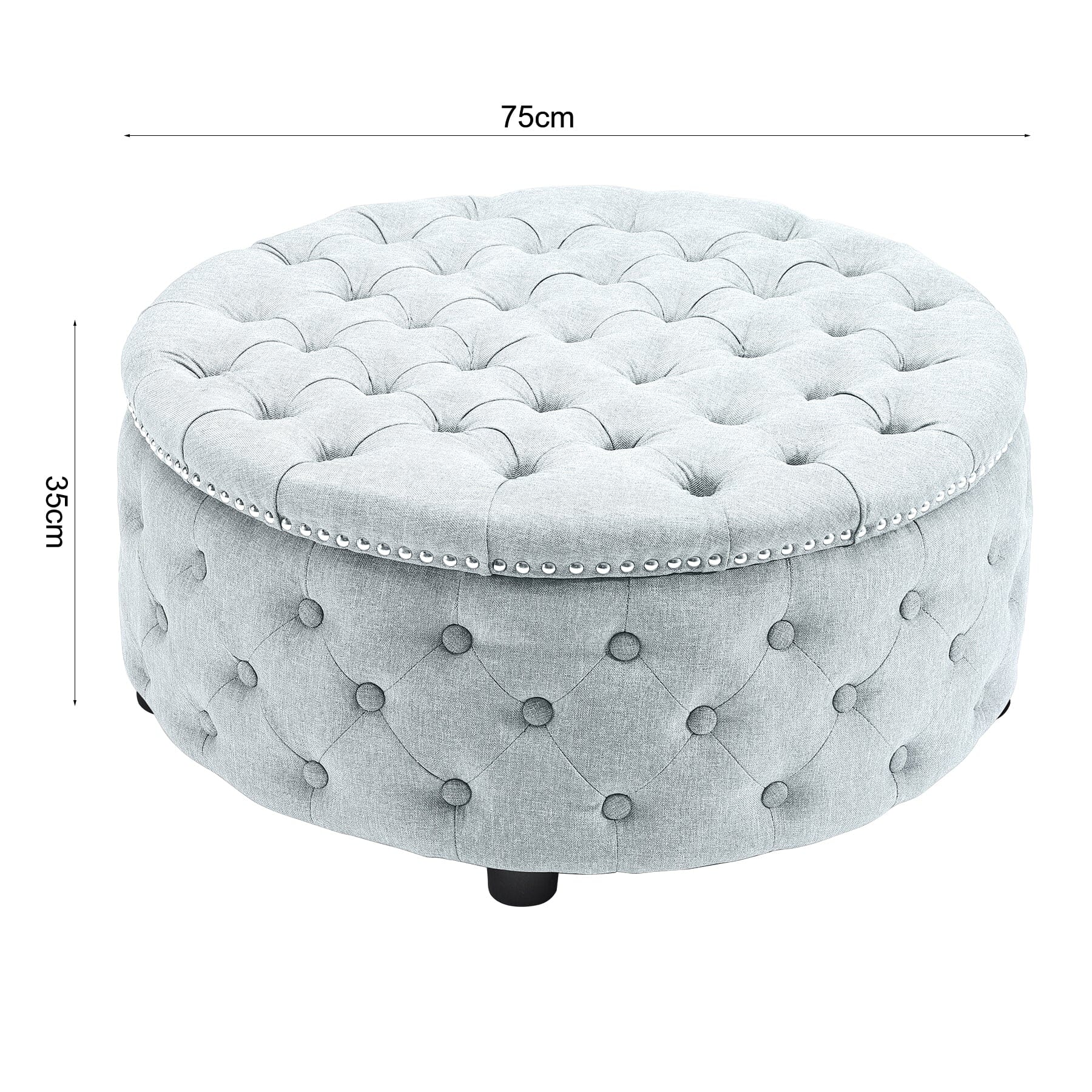 Chesterfield Style Round Ottoman Linen Fabric with Nailhead Trim Living and Home 