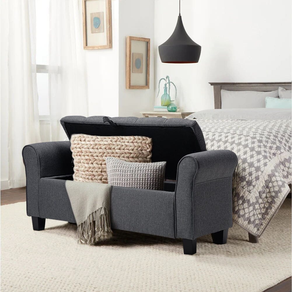 Deep Grey Linen Storage Footstool 115x40x48cm with Three-Row Tufting Living and Home 