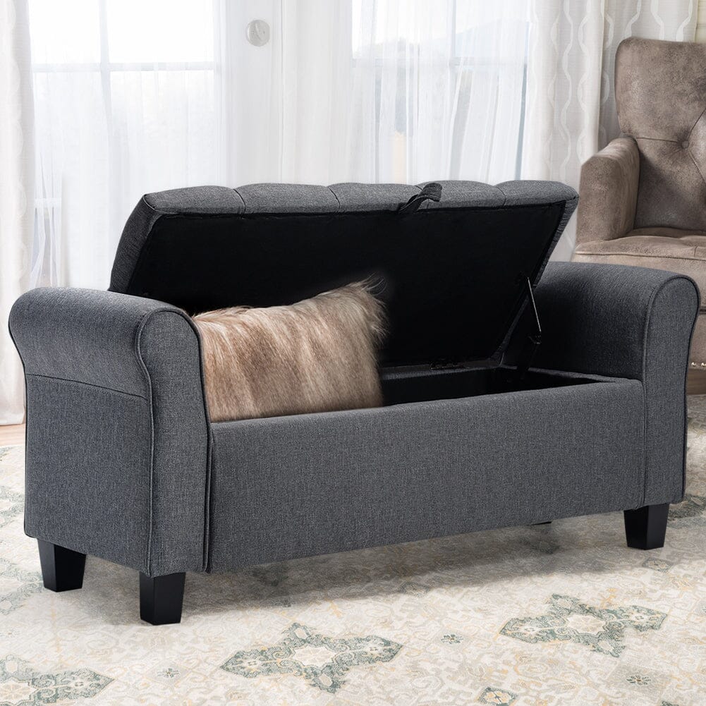 Deep Grey Linen Storage Footstool 115x40x48cm with Three-Row Tufting Living and Home 