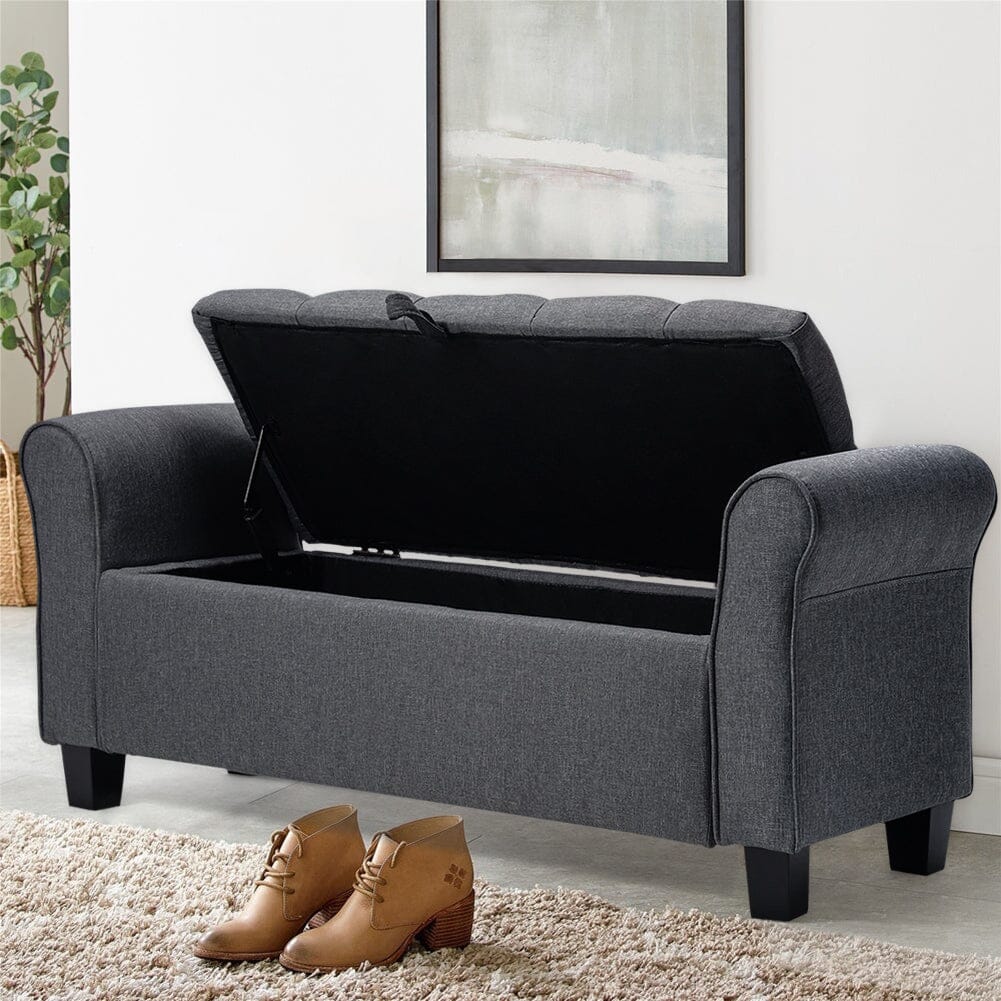 Deep Grey Linen Storage Footstool 115x40x48cm with Three-Row Tufting Living and Home 