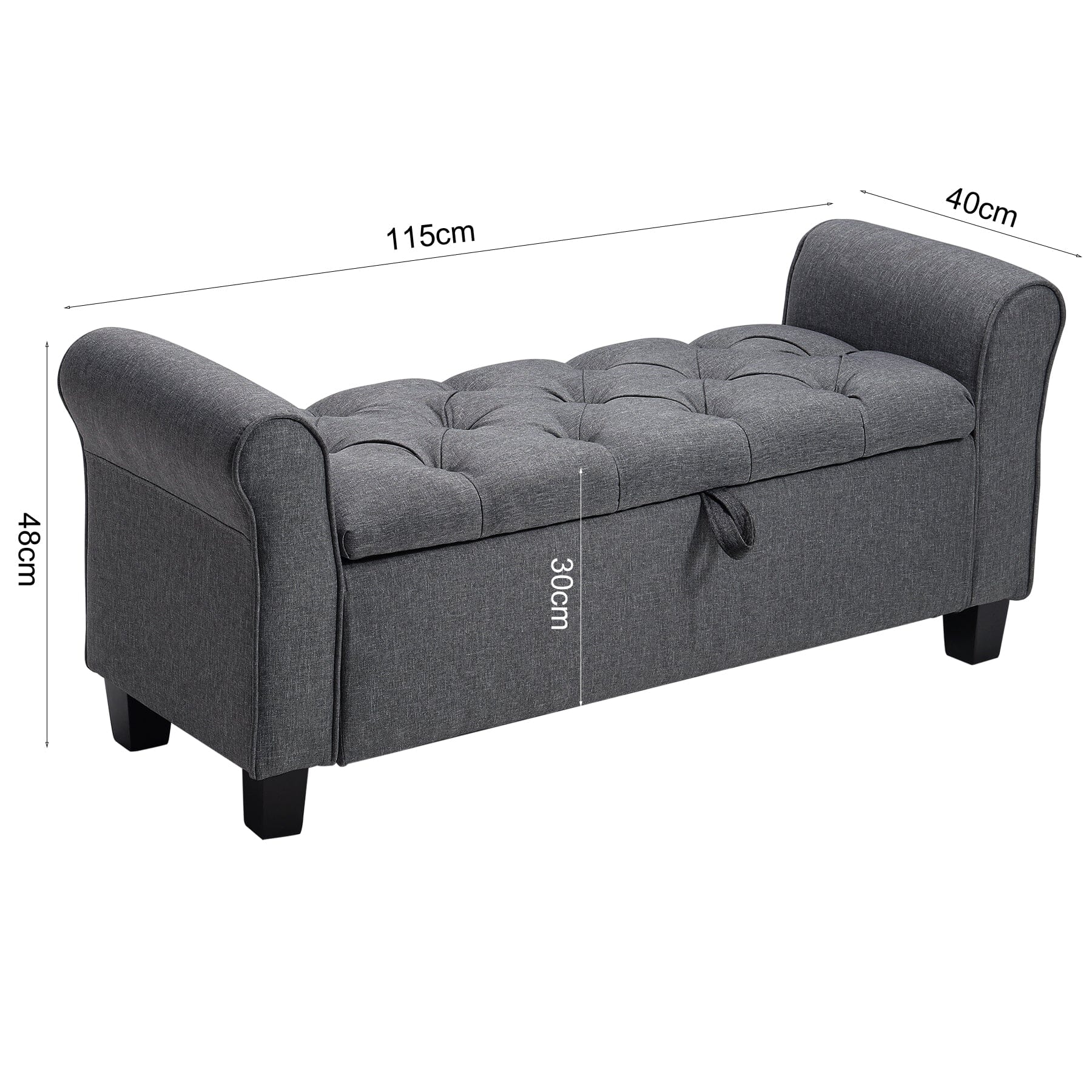 Deep Grey Linen Storage Footstool 115x40x48cm with Three-Row Tufting Living and Home 