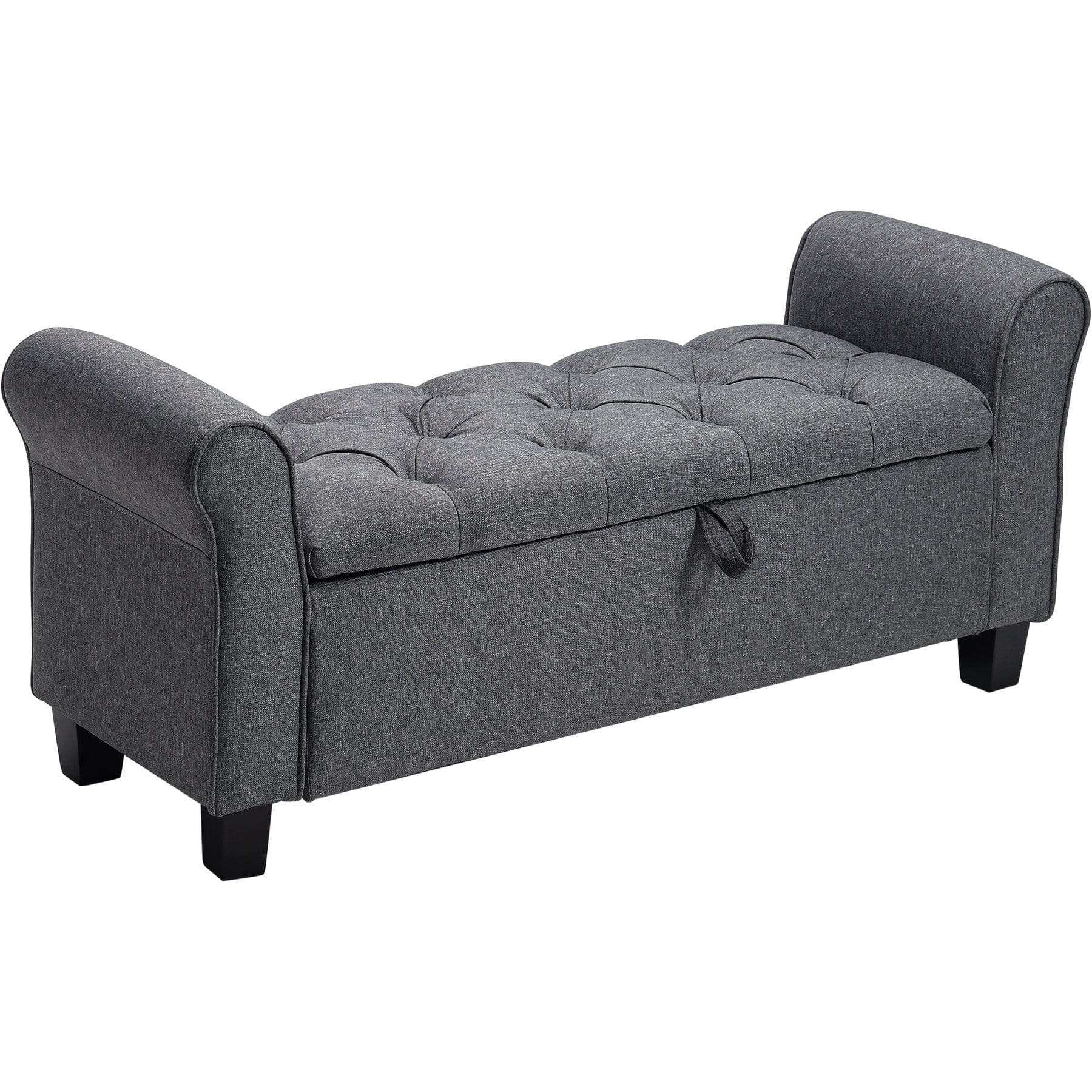 Deep Grey Linen Storage Footstool 115x40x48cm with Three-Row Tufting Living and Home 