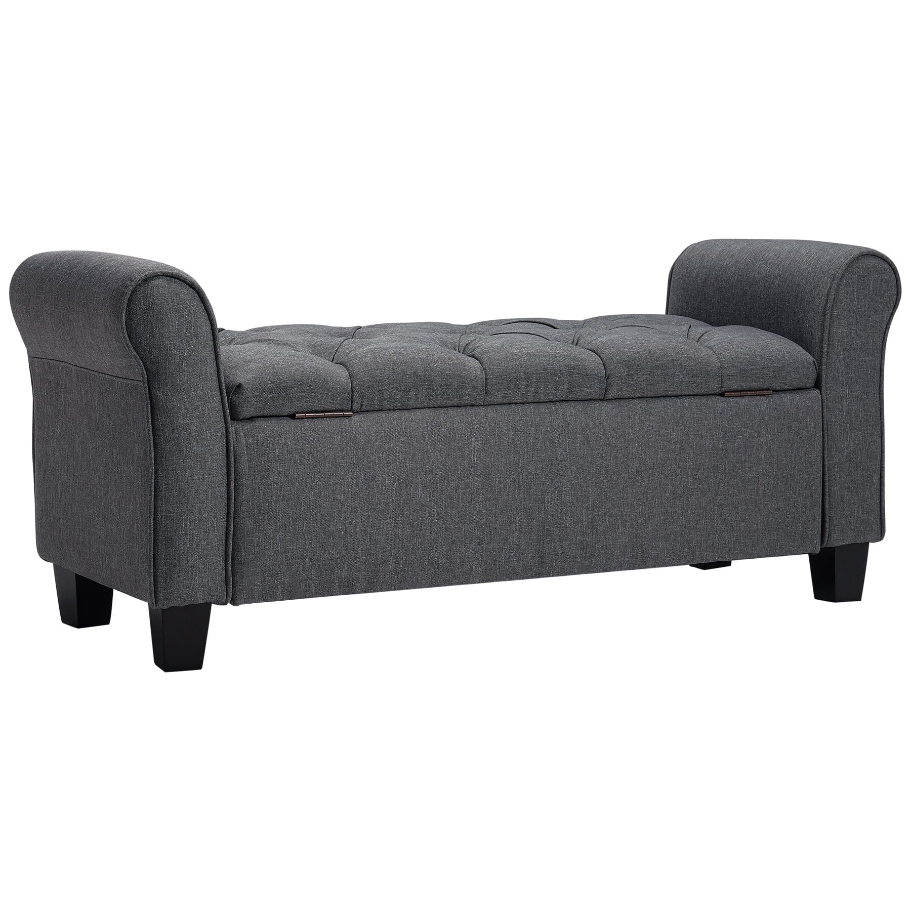 Deep Grey Linen Storage Footstool 115x40x48cm with Three-Row Tufting Living and Home 
