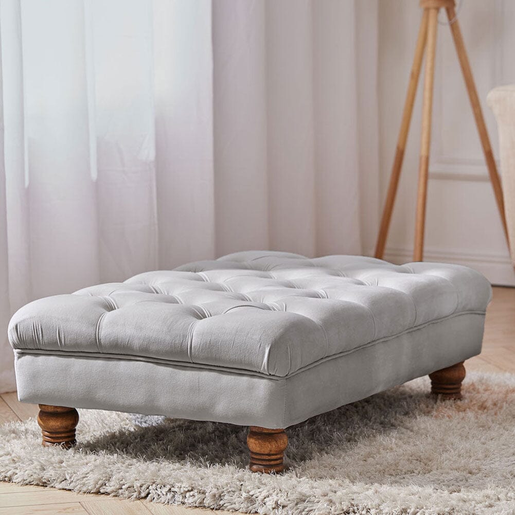 Tufted Upholstered Bench Velvet Fabric with Piped Edging and Turned Bun Feet Living and Home 