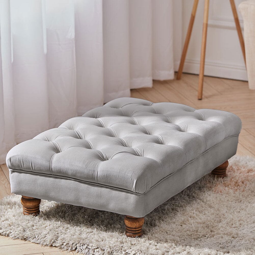 Tufted Upholstered Bench Velvet Fabric with Piped Edging and Turned Bun Feet Living and Home 