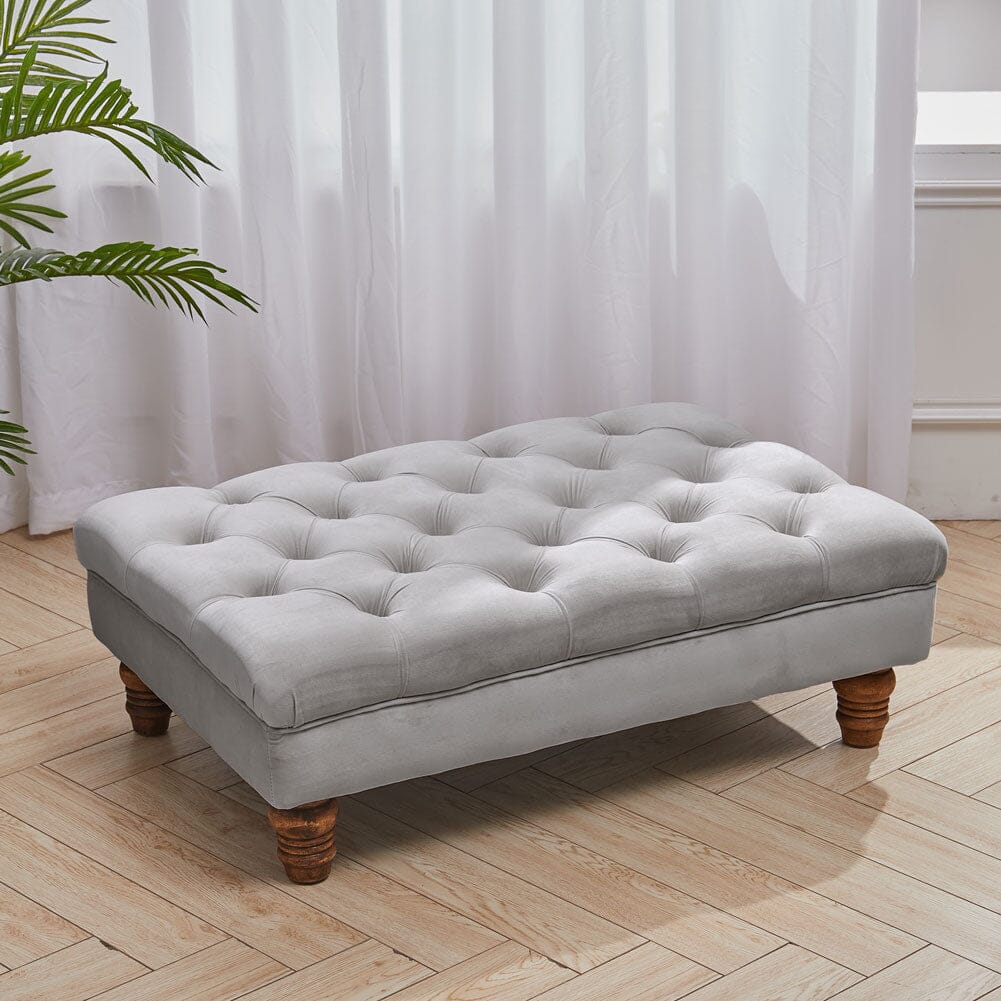 Tufted Upholstered Bench Velvet Fabric with Piped Edging and Turned Bun Feet Living and Home 