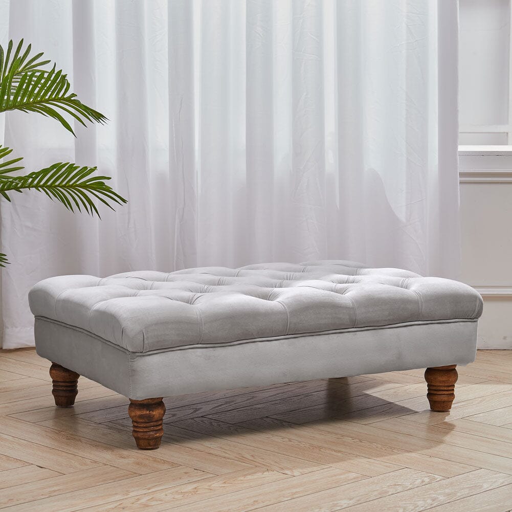 Tufted Upholstered Bench Velvet Fabric with Piped Edging and Turned Bun Feet Living and Home 