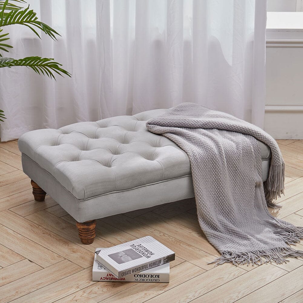 Tufted Upholstered Bench Velvet Fabric with Piped Edging and Turned Bun Feet Living and Home 