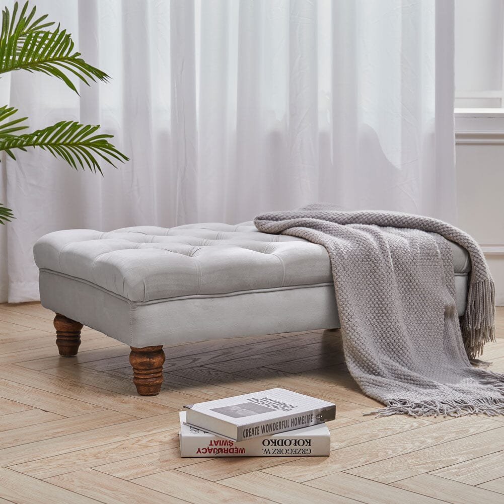 Tufted Upholstered Bench Velvet Fabric with Piped Edging and Turned Bun Feet Living and Home 