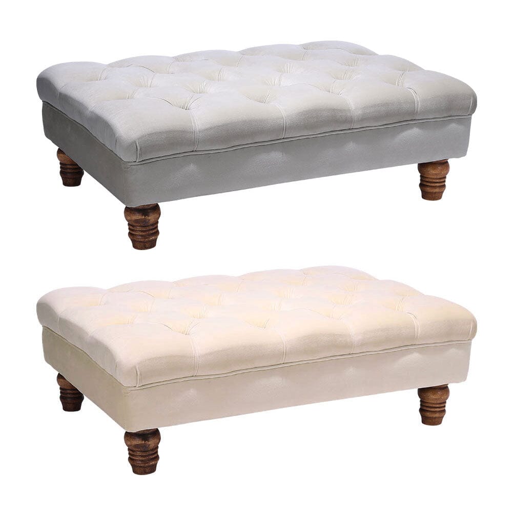 3Ft Wide Velvet Buttoned Thick Padded Footstool Footstools Living and Home 