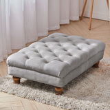 Velvet Buttoned Thick Padded Footstool with Gourd-shaped Legs Footstools Living and Home Grey 