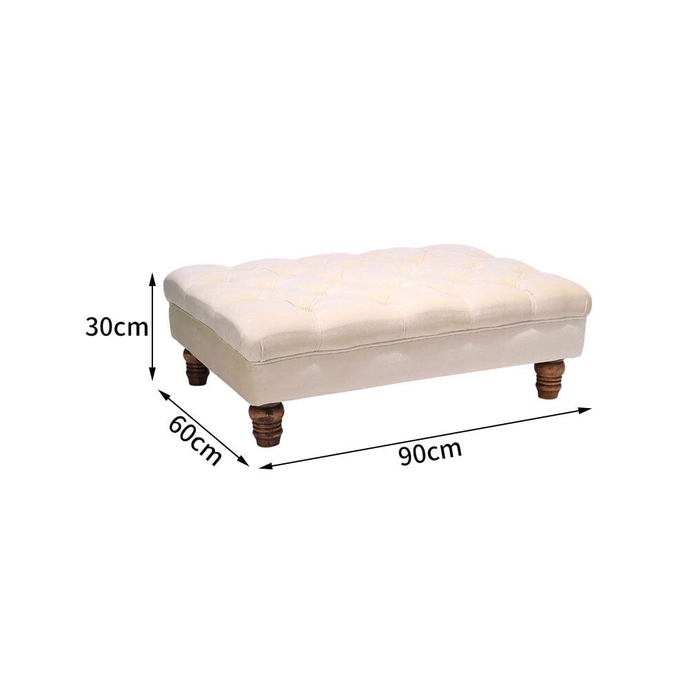 Tufted Upholstered Bench Velvet Fabric with Piped Edging and Turned Bun Feet Living and Home 