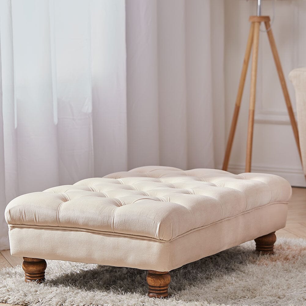 Tufted Upholstered Bench Velvet Fabric with Piped Edging and Turned Bun Feet Living and Home 