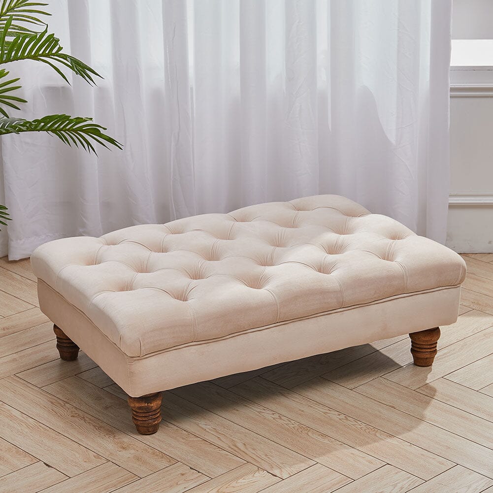 Tufted Upholstered Bench Velvet Fabric with Piped Edging and Turned Bun Feet Living and Home 