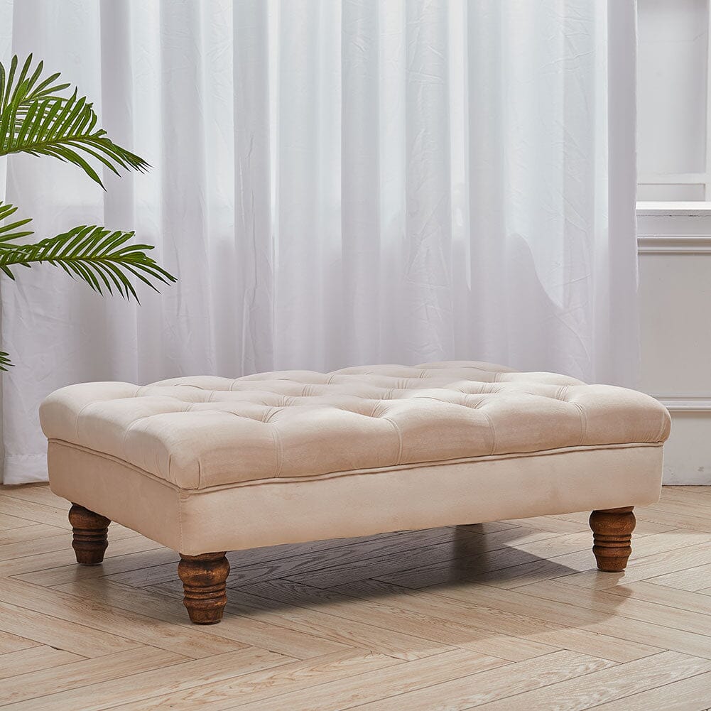 Tufted Upholstered Bench Velvet Fabric with Piped Edging and Turned Bun Feet Living and Home 