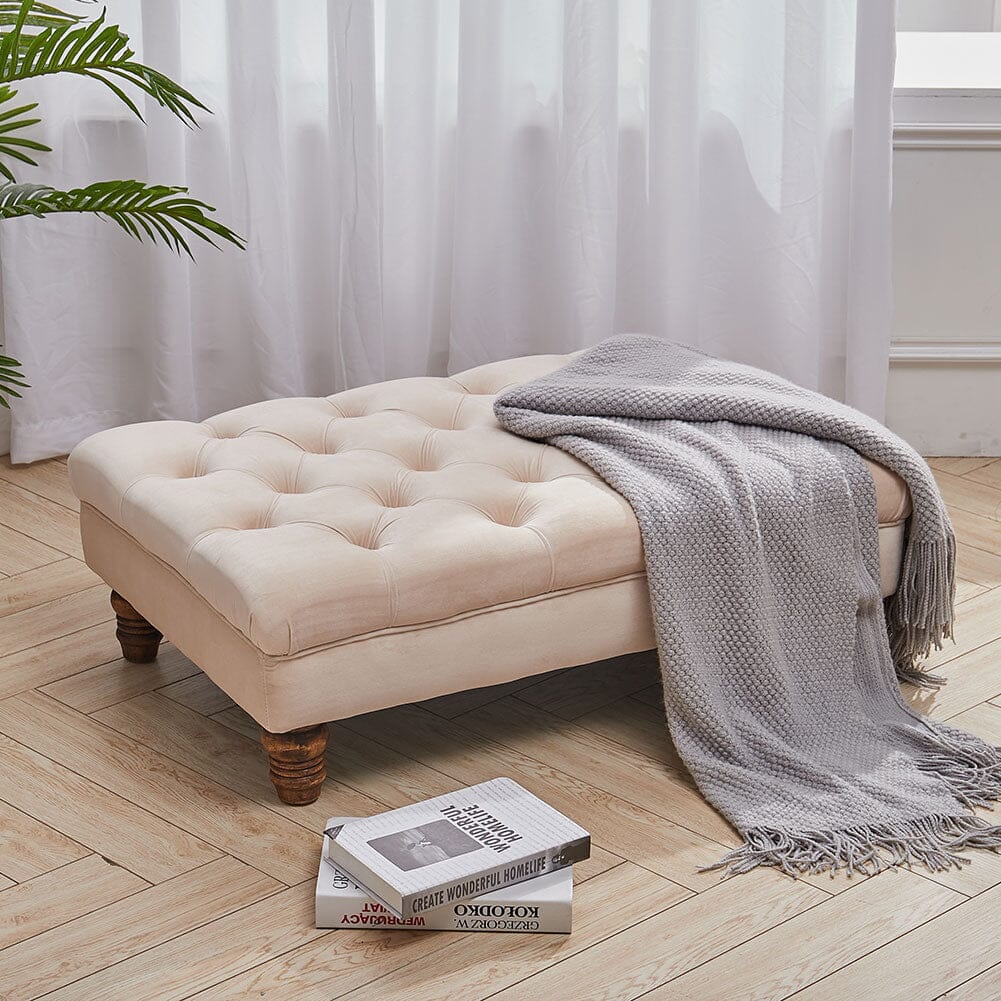 Tufted Upholstered Bench Velvet Fabric with Piped Edging and Turned Bun Feet Living and Home 
