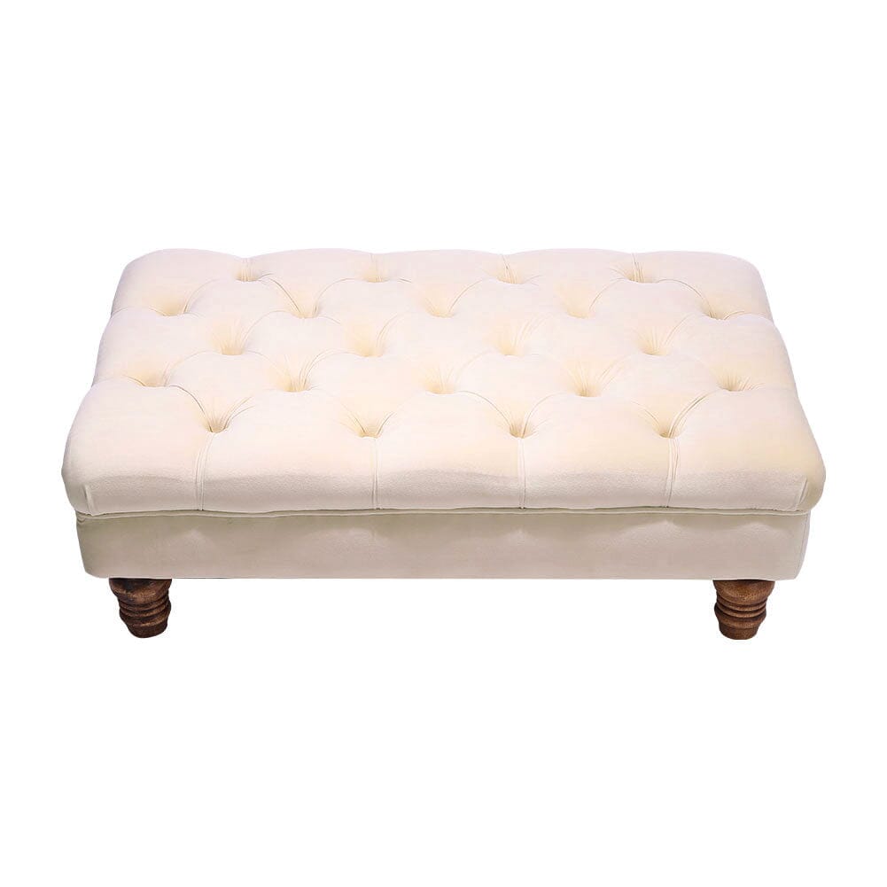 3Ft Wide Velvet Buttoned Thick Padded Footstool Footstools Living and Home 