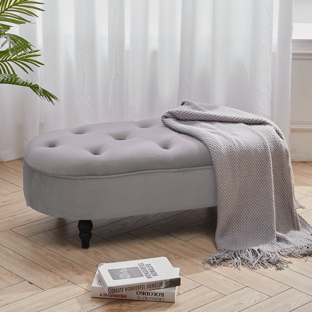 Tufted Oval Cocktail Ottoman Footstool Footstools Living and Home Grey 