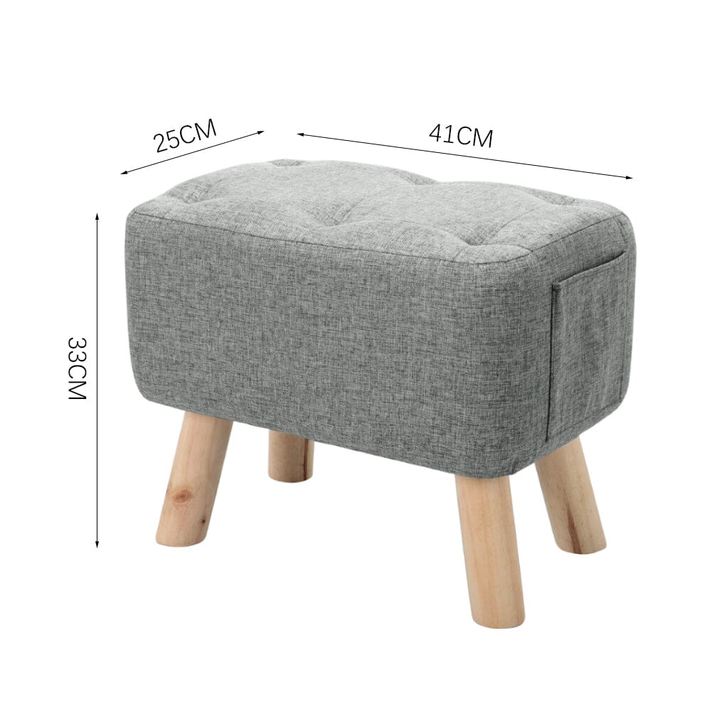 Linen Fabric Footstool Collection: Tufted Stool with Side Pocket & Low-Profile Footrest Living and Home 