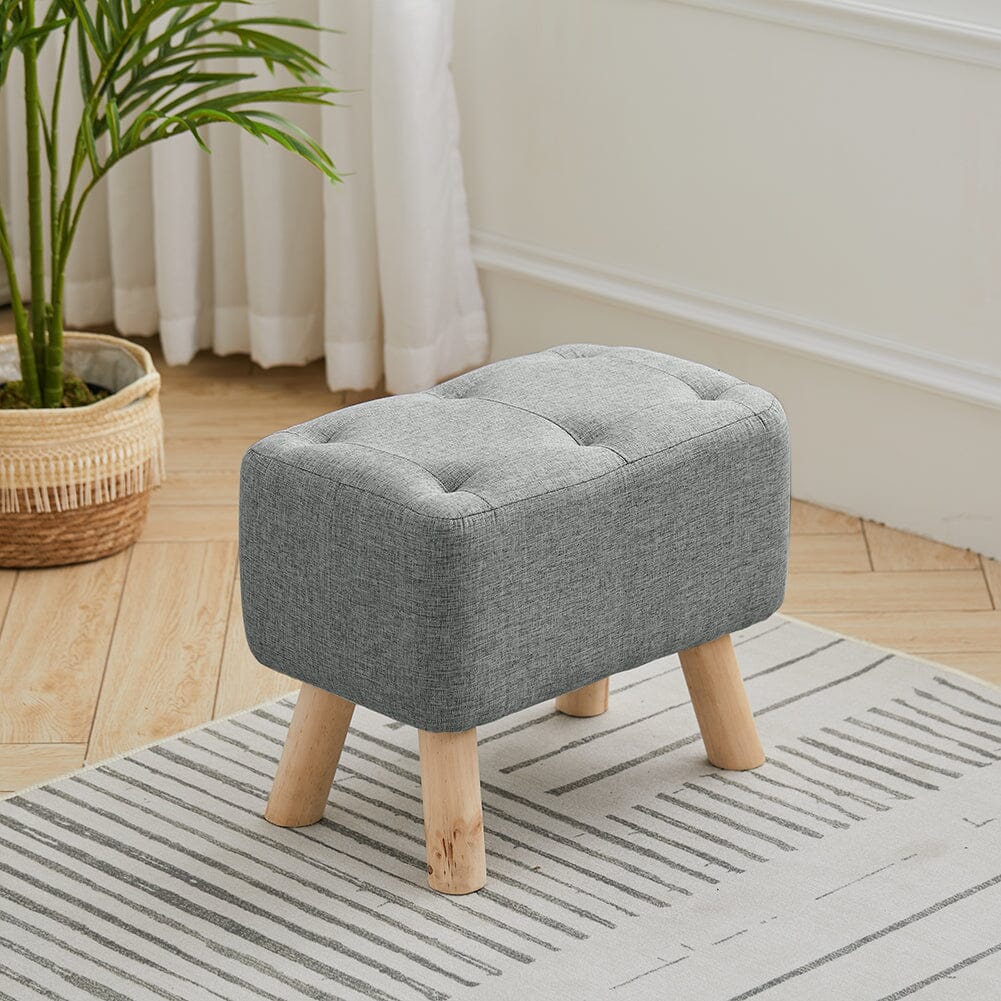 Linen Fabric Footstool Collection: Tufted Stool with Side Pocket & Low-Profile Footrest Living and Home 