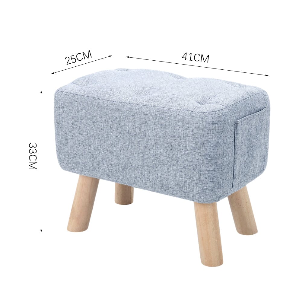 Linen Fabric Footstool Collection: Tufted Stool with Side Pocket & Low-Profile Footrest Living and Home 