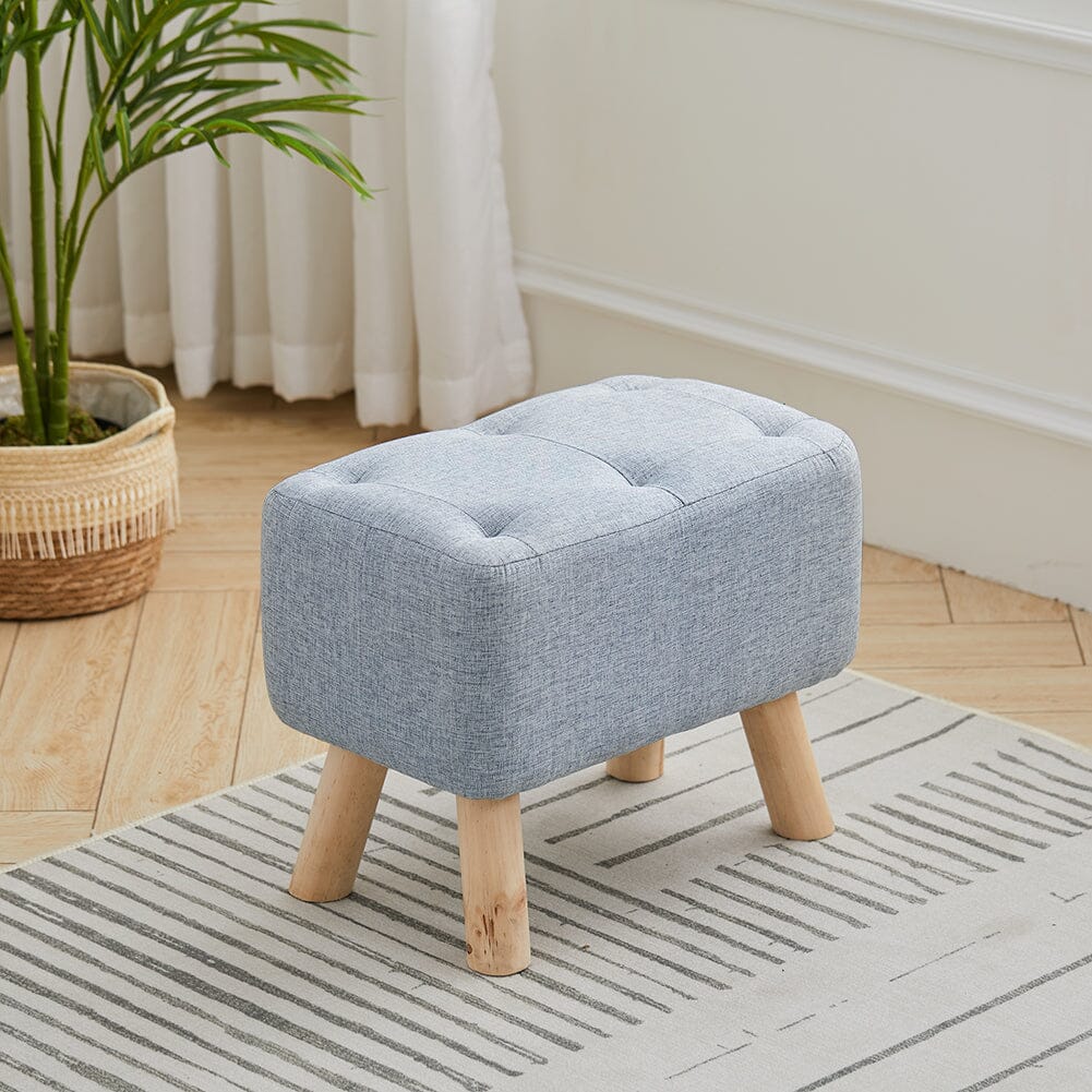 Linen Fabric Footstool Collection: Tufted Stool with Side Pocket & Low-Profile Footrest Living and Home 